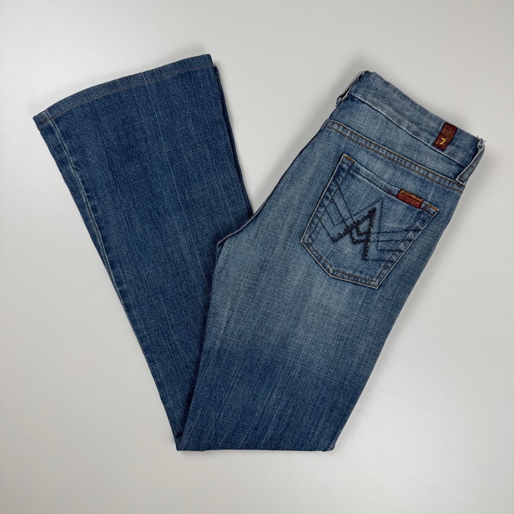7 For All Mankind A Pocket Low Rise Bootcut Denim Jeans Size 28 Made in USA Y2K
